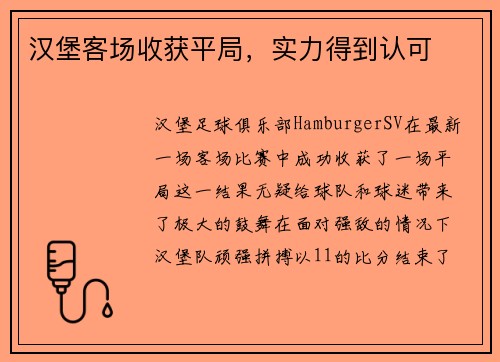汉堡客场收获平局，实力得到认可