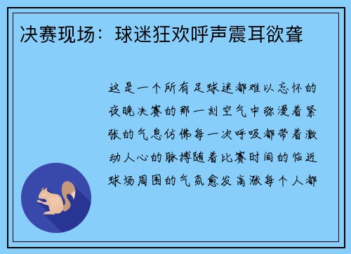 决赛现场：球迷狂欢呼声震耳欲聋